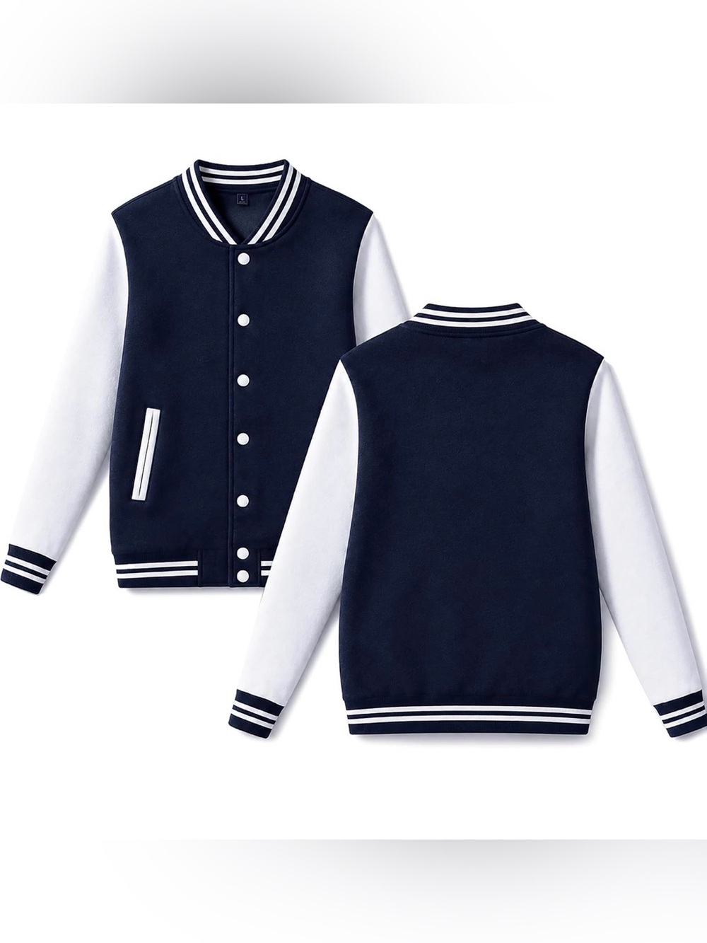 0120: Women’s LightweightNavy and White Varsity Jacket  Classic Letterman Style